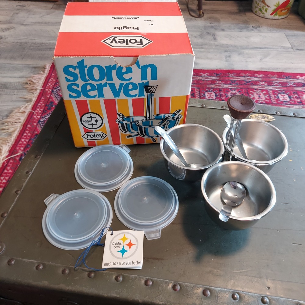 Vintage Foley Store n Server Stainless Steel 10 Piece Set 203 Walnut Handle Box